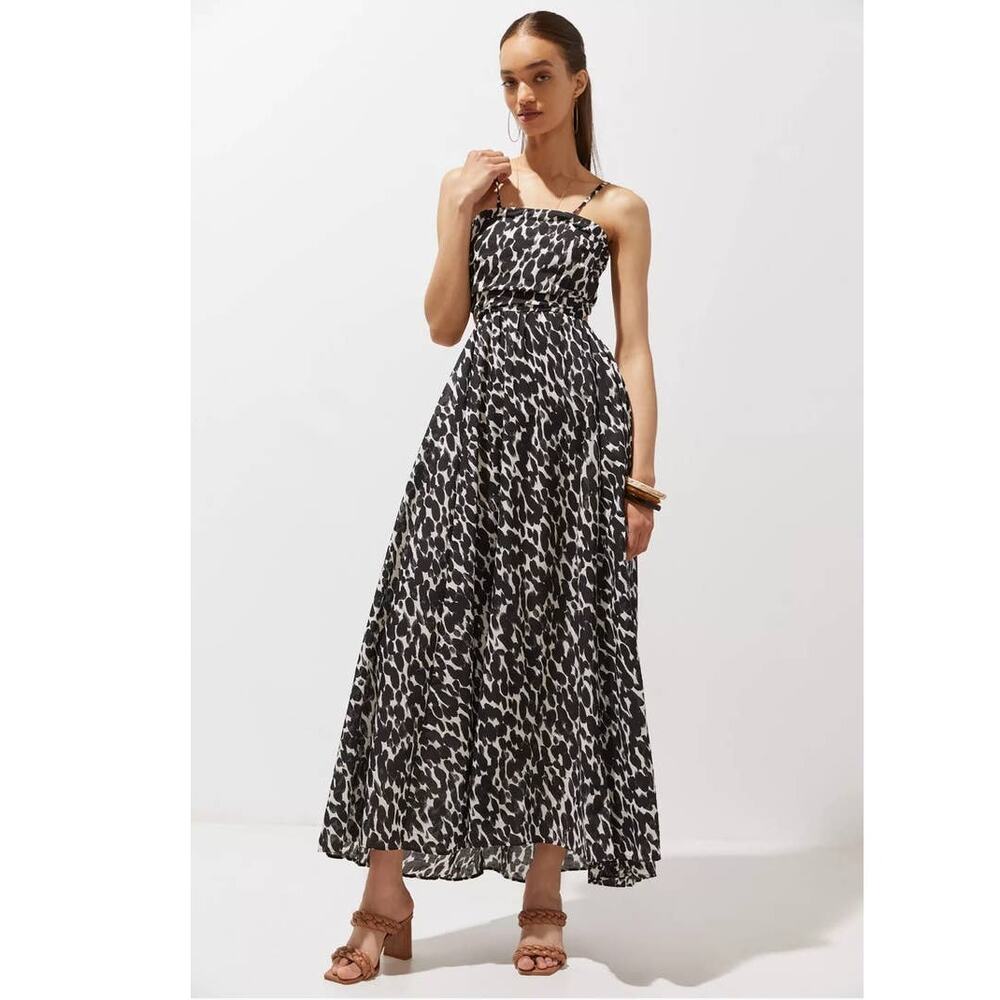 New Anthropologie Shirred Cut-Out Maxi Dress $180 SMALL B&W